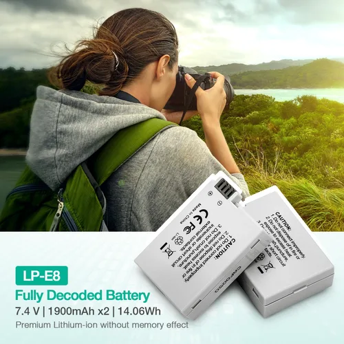 Vista 2 de FirstPower Paquete de 2 baterías LP-E8 compatibles con Canon EOS Rebel T5i, T4i, T3i, T2i, EOS 550D, 600D, 650D, 700D, Kiss X4, Kiss X5, Kiss X6