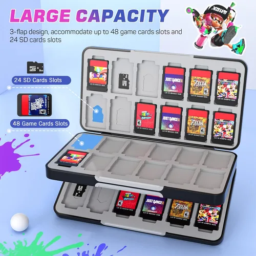 Vista 2 de MoKo Funda para 48 tarjetas de juego compatible con Nintendo Switch y Switch OLED, funda para juegos Switch Lite con 48 tarjetas de juego y 24