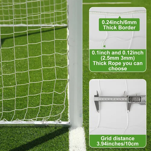 Vista 5 de 3mm Thicker Soccer Net, Full Size Soccer Goal Net, Durable Polyethylene Football Net with Installation Accessories,24 x 8ft / 18 x 6.5ft / 10 x