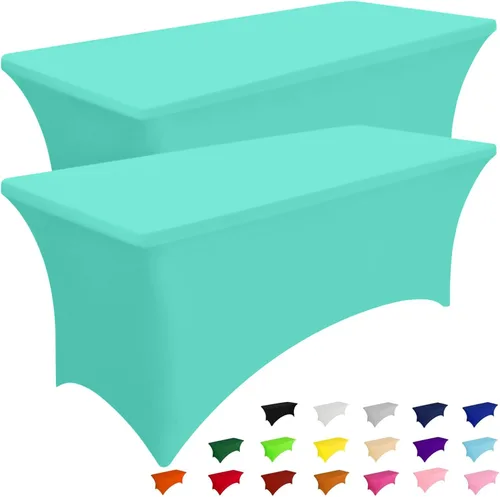 Vista 32 de Smiry Paquete de 2 Manteles de Spandex de 6 Pies, Manteles Elásticos Ajustables Extensibles, Lavables y Sin Arrugas, Cubierta Rectangular para Mesa