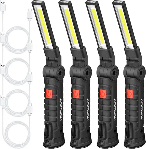 Vista 9 de Honoson - Juego de 4 luces de trabajo LED Honoson recargables con base magnética, gancho para colgar y rotación de 360°, 5 modos de linterna LED