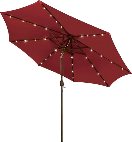 Vista 11 de Blissun Sombrilla solar de 9 pies, sombrilla de patio con 32 luces LED, sombrilla de mercado de mesa, sombrilla al aire libre para jardín, terraza