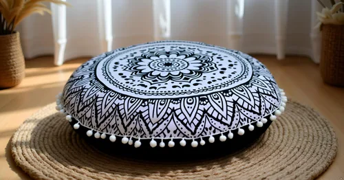 Vista 6 de CRAFT KALA Funda de cojín redonda grande de 32 pulgadas para el suelo bohemio, funda de puf boho, funda de cojín de mandala para meditación, cojines