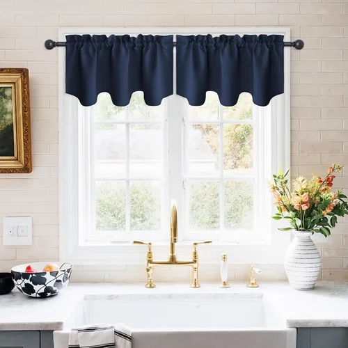 Vista 11 de NICETOWN - Cortinas con valances azul piedra para ventana de sala de estar, dormitorio, baño, 2 paneles estilo granja rústico para comedor, cortinas