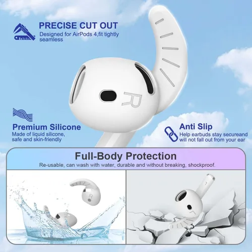 Vista 4 de 5 pares de ganchos para las orejas para auriculares AirPods 4, funda deportiva antideslizante para las orejas AirPod 4, silicona suave, accesorios