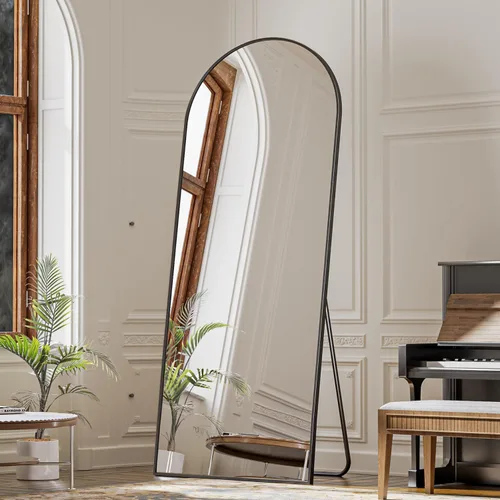 Vista 6 de VooBang - Espejo de cuerpo entero con arco, de 24 x 65 pulgadas, color negro Shatterproof Tempered Glass, Modern Minimalist Chic Room Decor