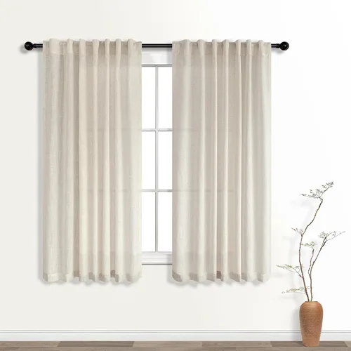 Vista 84 de Cortinas rústicas color beige tostado de 42 x 84 pulgadas de largo para sala de estar, juego de 2 paneles transparentes de lino natural, imitación