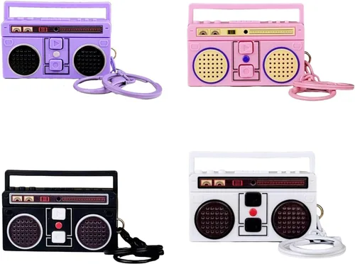 Vista 5 de Moda retro forma de radio llavero bolsa colgante nostálgico cinta grabadora colgantes artesanía pequeños altavoces llavero chica