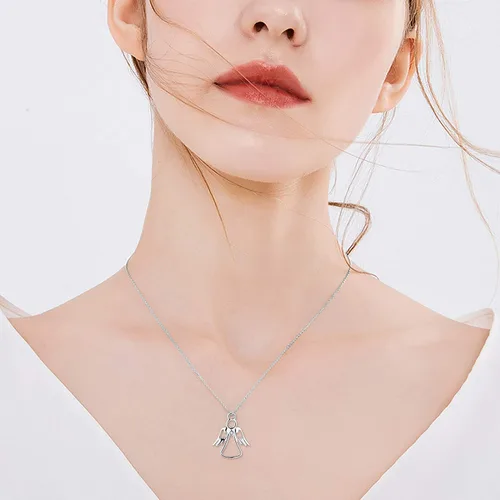 Vista 2 de FJ 925 Silver Angel Necklace for Women, Guardian Angel Drop Earrings Bracelet, 18K Yellow GoldSterling Silver Angel Jewelry Set