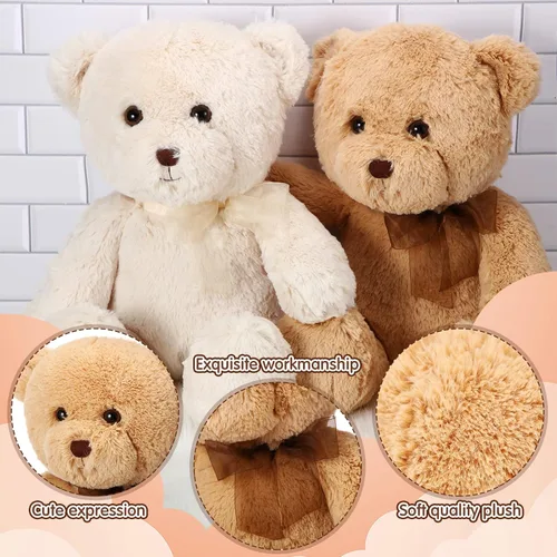Vista 3 de HyDren Paquete de 2 animales de peluche de oso de 18 pulgadas con lazo para regalos de cumpleaños, decoración de baby shower, decoraciones de fiesta