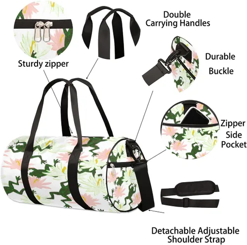 Vista 6 de Bolsa de lona de rana rebotadora con correa de hombro desmontable, bolsa deportiva para gimnasio, bolsa deportiva para estudiantes, 17.6 x 9 x 9