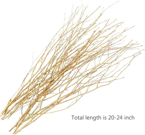 Vista 2 de Ramas decorativas de abedul, tallos de 23 pulgadas para decoración de boda, ramitas secas para decoración navideña (Oro Metálico)
