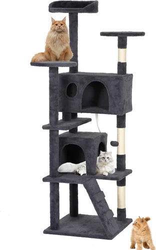 Vista 33 de BestPet Torre para Gatos de 36" Beige Torre Resistente para Gatos de Múltiples Niveles con Casita de Felpa, Percha Acogedora, Postes