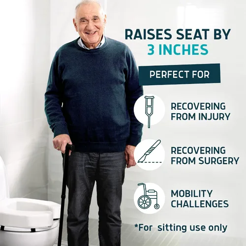 Vista 2 de Lunderg Elevador acolchado para asiento de inodoro para personas mayores, añade 3 pulgadas. Ajuste universal. Cojín de asiento de inodoro elevado