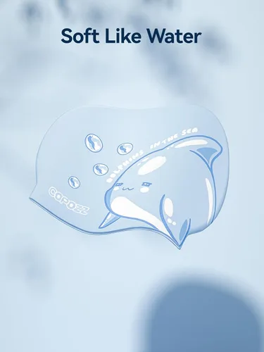 Vista 4 de COPOZZ Gorros de natación para niños, de silicona, impermeable, cómodo, gorro de natación para cabello largo y corto