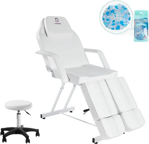 Vista 21 de Silla facial, silla de tatuaje de 73 pulgadas para cliente, mesa de masaje ajustable de 3 secciones con taburete, camas de belleza multiusos