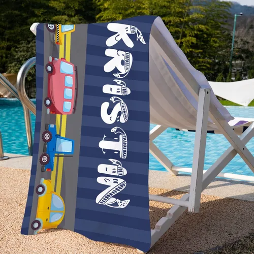 Vista 3 de Q&K Toallas de playa personalizadas para niños, toalla de playa grande con nombre, toallas de playa de microfibra para adultos, manta de toalla