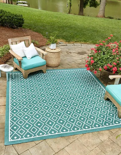 Vista 42 de Unique Loom Outdoor Trellis Collection - Alfombra de área Kafes (2 x 6 pies 1 pulgada, gris/marfil)