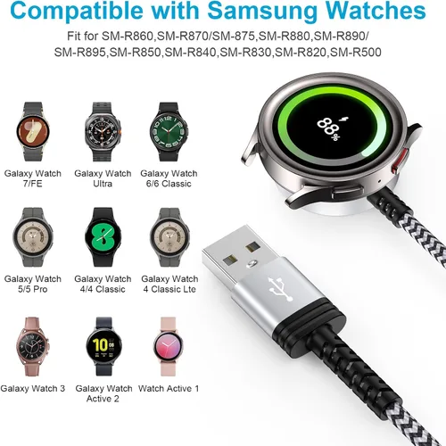 Vista 3 de Cargador inalámbrico para Samsung Watch para Galaxy 8/8 Classic/7/6/6 Classic/5/5 Pro/4/4 Classic/3/Active Ultra/FE Watch, cable de carga USB