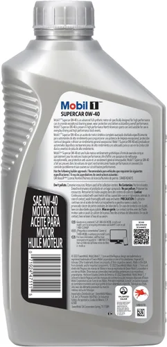 Vista 2 de Mobil 1 aceite de motor sintético completo Supercar Advanced 0W-40, paquete de 6 unidades de 1 cuarto de galón Rendimiento en pista y calle