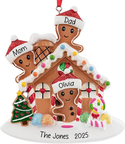 Vista 7 de Adorno de Navidad personalizado hecho con pareja de amor 2026 Familia de 2 de jengibre Decoración para árbol de Navidad Nuestro primer recuerdo