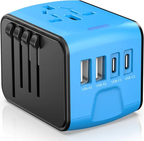 Vista 10 de JMFONE Adaptador de viaje universal con GaN 100W, adaptador de enchufe de corriente internacional de 5 puertos [4*USB C+1*USB A] y múltiples tomas