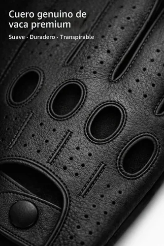 Vista 2 de Riparo - Guantes de conducción de cuero perforado para hombre, piel de vaca auténtica negra, estilo deportivo de motor con pantalla táctil, guantes