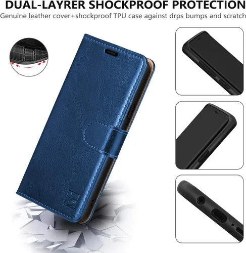 Vista 5 de Belemay Funda tipo cartera para Samsung Galaxy S10, piel de vaca auténtica, funda tipo libro tipo folio, ranuras para tarjetero, bolsillos