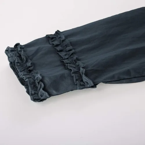 Vista 7 de Vestido de la pradera para mujer, disfraz sencillo de pionera colonial de la década de 1800, azul marino, talla extragrande M