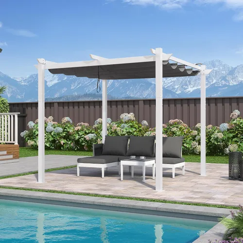 Vista 26 de PURPLE LEAF Pergola retráctil de 10 x 10 pies, pérgola blanca, toldo extra, azul marino