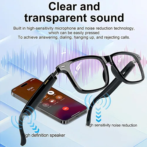 Vista 3 de Gafas inteligentes de traducción AI con Chat GPT, Bluetooth 5.3 para hombres y mujeres con 150 idiomas y acentos, IP67, lentes de cambio