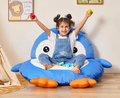 Vista 13 de Hobestluk Puf - Cojín de suelo para puf, puf para adultos, tumbona para sala de estar, dormitorio o sala de juegos (negro, mediano, pingüino)