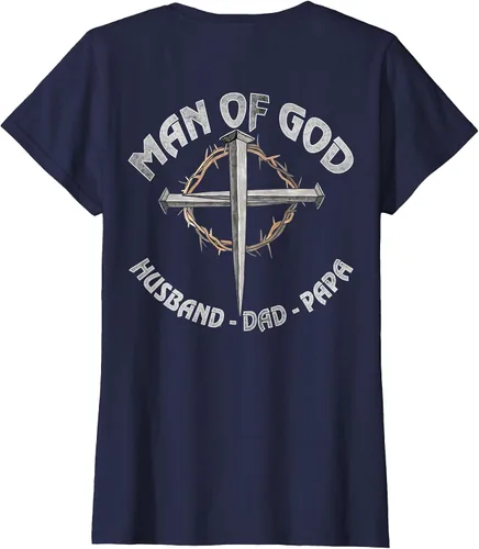 Vista 26 de Man of God Husband Dad Papa Christian Fathers Day (On Back) T-Shirt Asphalt Grey