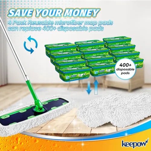 Vista 8 de KEEPOW Recambios húmedos reutilizables XL compatibles con Swiffer Sweeper XL, paños de barrido secos XL, paños de trapeador húmedos, almohadillas