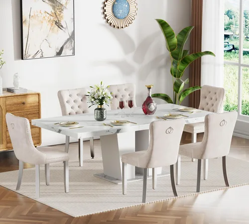 Vista 56 de Juego de mesa de comedor extensible de 5 piezas, juego de mesa de comedor extensible de estilo granja para 4, mesa de cocina expandible de madera