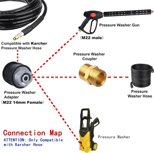 Vista 4 de M MINGLE Adaptador para lavadora a presión para pistola y lavadora eléctrica, solo compatible con manguera Karcher, a M22 0.551 in hembra