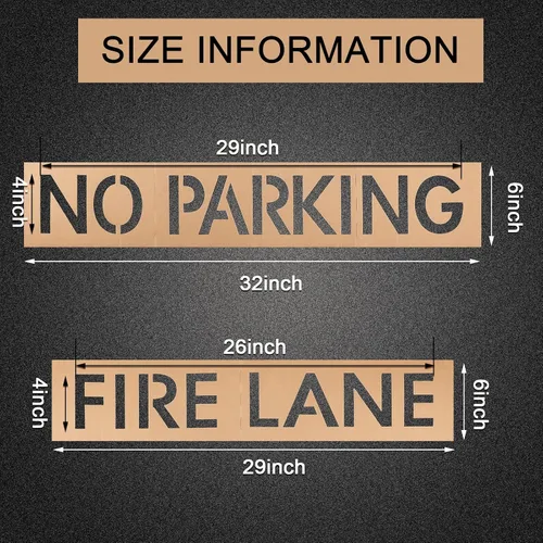 Vista 2 de Tinlade Plantillas de carril de incendios de letras sin estacionamiento de 4 pulgadas para bordillos de estacionamiento, plantillas de pintura