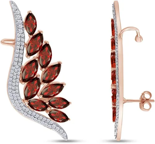 Vista 2 de Pendientes de oruga de oreja de talla marquesa de 6,40 quilates en oro rosa de 14 quilates sobre plata de ley