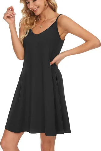 Vista 3 de MISFAY Vestido de verano para mujer, con tirantes delgados, casual, con vuelo, salida de baño para playa, con bolsillos