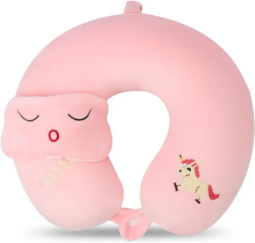 Vista 12 de Linda almohada de cuello para viajes, almohada de cuello para niños con máscara para los ojos para dormir, almohada de espuma viscoelástica