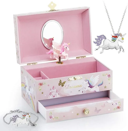 Vista 2 de RR ROUND RICH DESIGN Joyero musical para niñas con temática de bailarina y unicornio misterioso