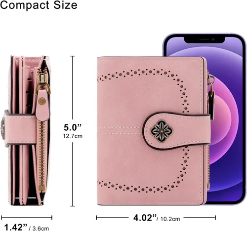 Vista 6 de defway Cartera pequeña para tarjetas para mujer, cartera para mujer con soporte para tarjetas de bloqueo RFID, bolso pequeño compacto para mujer, 16