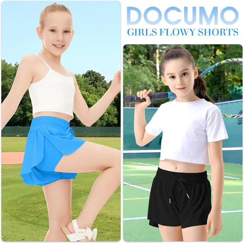 Vista 4 de Paquete de 2 pantalones cortos de mariposa para niños y niñas, pantalones cortos holgados con bolsillo 2 en 1, pantalones cortos deportivos