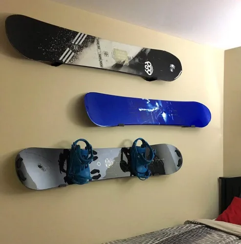 Vista 2 de Mind and Action - Estante de snowboard de aluminio sólido, soporte de pared para esquí, almacenamiento de snowboard para el hogar y el garaje Negro