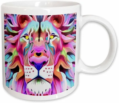 Vista 12 de 3dRose Taza de café, tamaño – 11 oz – Un león de ensueño irreal fantasía arte acrílico – abstracto geométrico – divertido regalo de taza de café