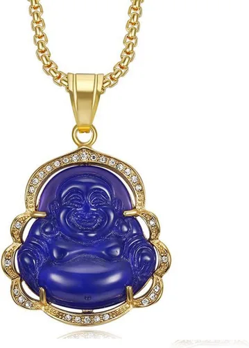 Vista 13 de COLORFUL BLING Lucky Laughing Buddha - Collar con colgante de jade verde con circonita cúbica, amuleto de piedras preciosas para mujeres y hombres