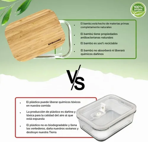 Vista 6 de Bambooware Recipientes de vidrio con tapas Juego de cristalería no plástica – Tapas de bambú de madera orgánica natural Juego de 4