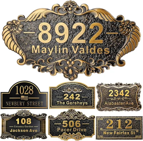Vista 42 de Placa personalizada de dirección de casa de 12 pulgadas, números fundidos para exteriores, placa de señal de dirección personalizada con nombre