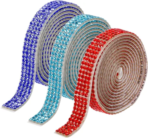Vista 11 de MECCANIXITY 3 rollos de cinta de diamantes de imitación autoadhesiva de 3 yardas y 0.315 in para proyectos de artes y manualidades, pasteles