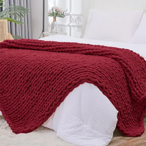 Vista 40 de Bigacogo - Cobija de punto grueso de 40 x 40 pulgadas, de felpilla, 100% tejida a mano, cobija pequeña de punto trenzado suave y grueso, con nudo